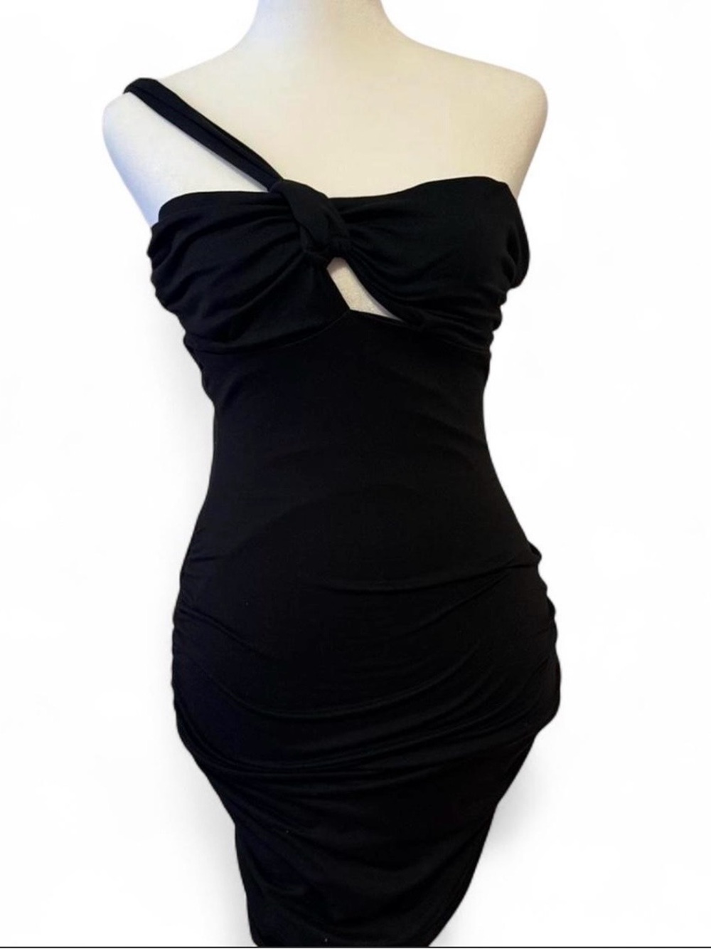 Black One-Shoulder Knot Detail Bodycon mini Dress